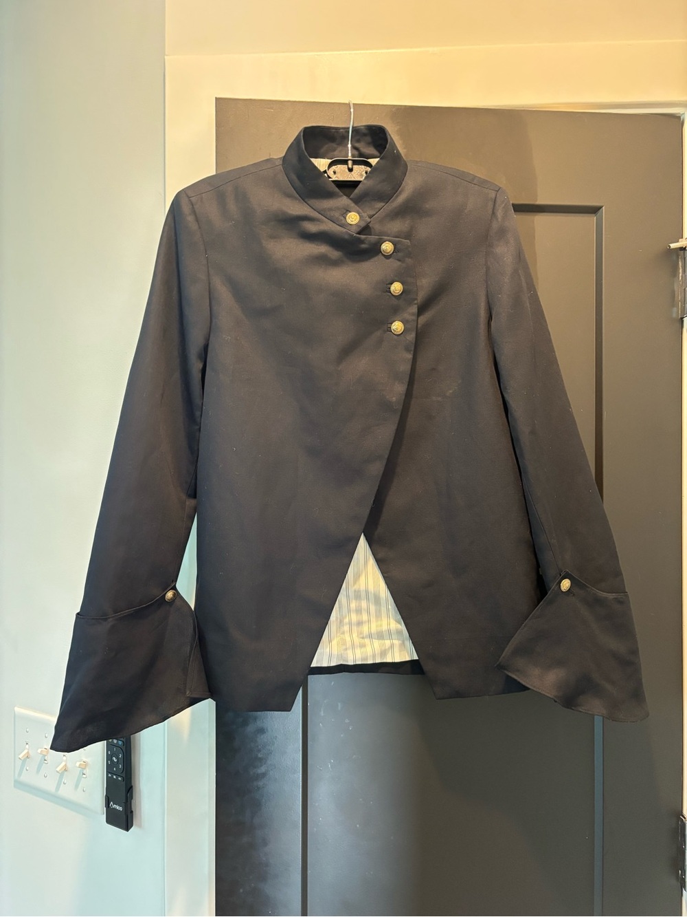Zara Jacket w Buttons XS Black Gold NWT Military Tailored Bell Flare Cuff Blazer